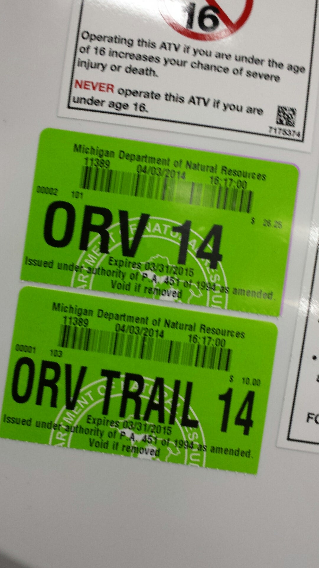 cost of orv permit in mich more than doubled Page 2 Polaris ATV Forum